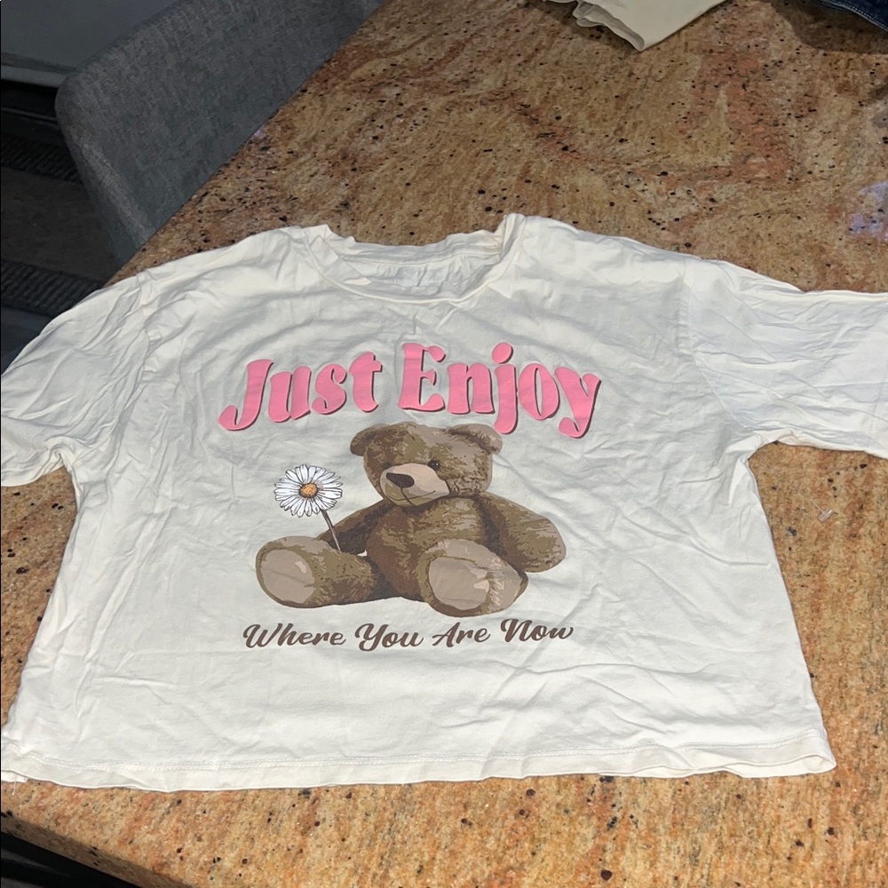 Cream Graphic Tee with Teddy Bear Print
